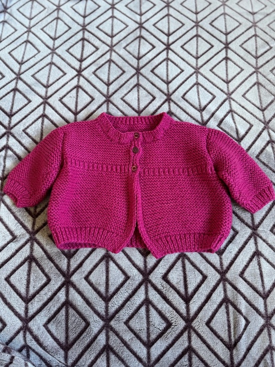 Handcrafted' kids Knit Button-Up Cardigan Deep Purplish Pink Color